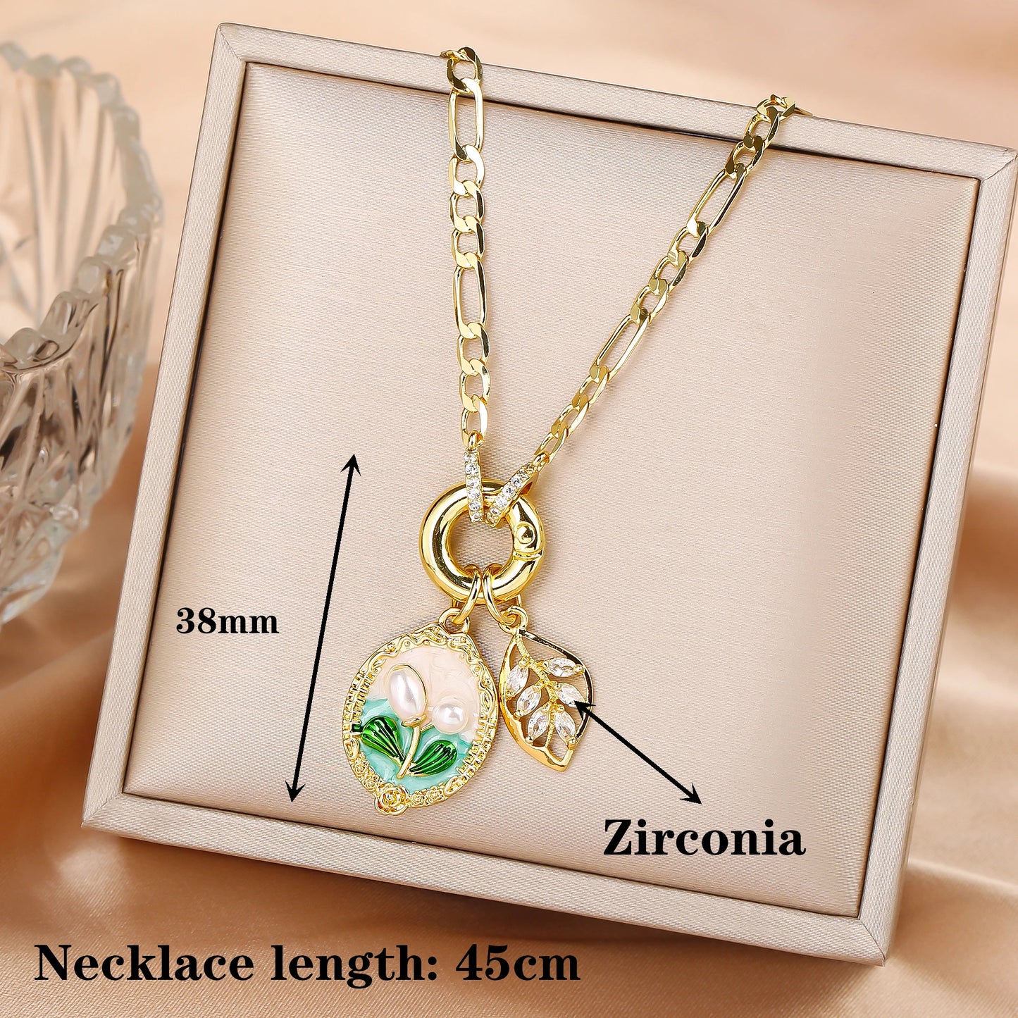 Hot Sale Metal Oil Drop Ocean Series Flower Pearl Leaf Pendant Necklace Charming For Woman Girl Casual Vacation Jewelry Gift