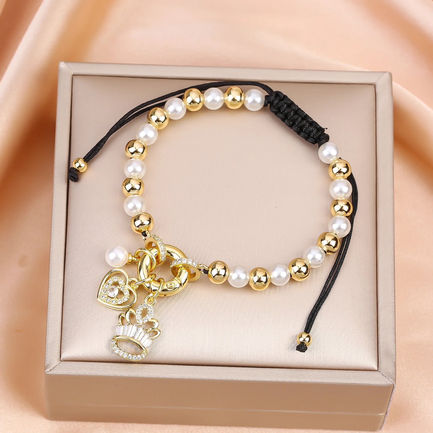 New Trend Crown Star Theme Zircon Bracelet Venezuela Flag Cross Pearl Chain Bracelet Fashion for Woman Girl Daily Wear Jewelry