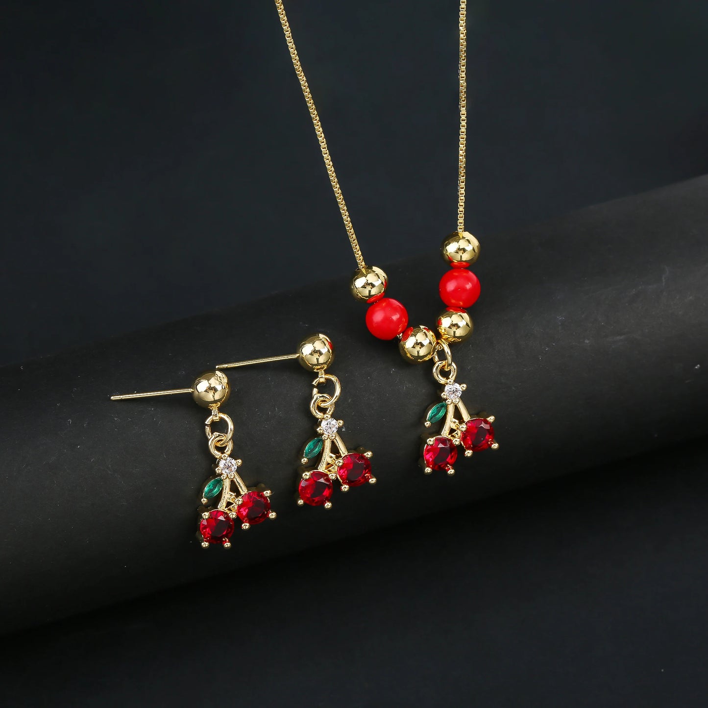 2pcs 22 Style Fashion Fruit Cherry Zircon Crystal Jewelry Set Earrings Necklace For Women Female New Trend Party Jewelry Gift