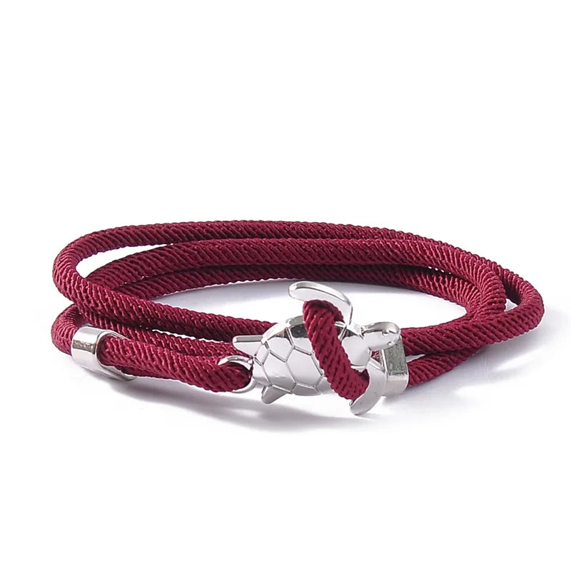 Male Silver Color Sea Turtle Rope Bracelets For Women Men Wristband Jewelry High Quality Milan Line Pure Hand Knitting Bracelet
