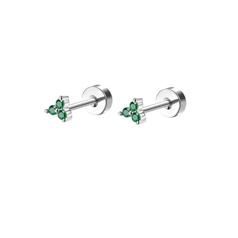 2Pcs Delicate Hypoallergenicity 18K Gold Green Gemstone Flat Back Earrings for Women Girls,Fashion Small Hoop Earrings Jewelry