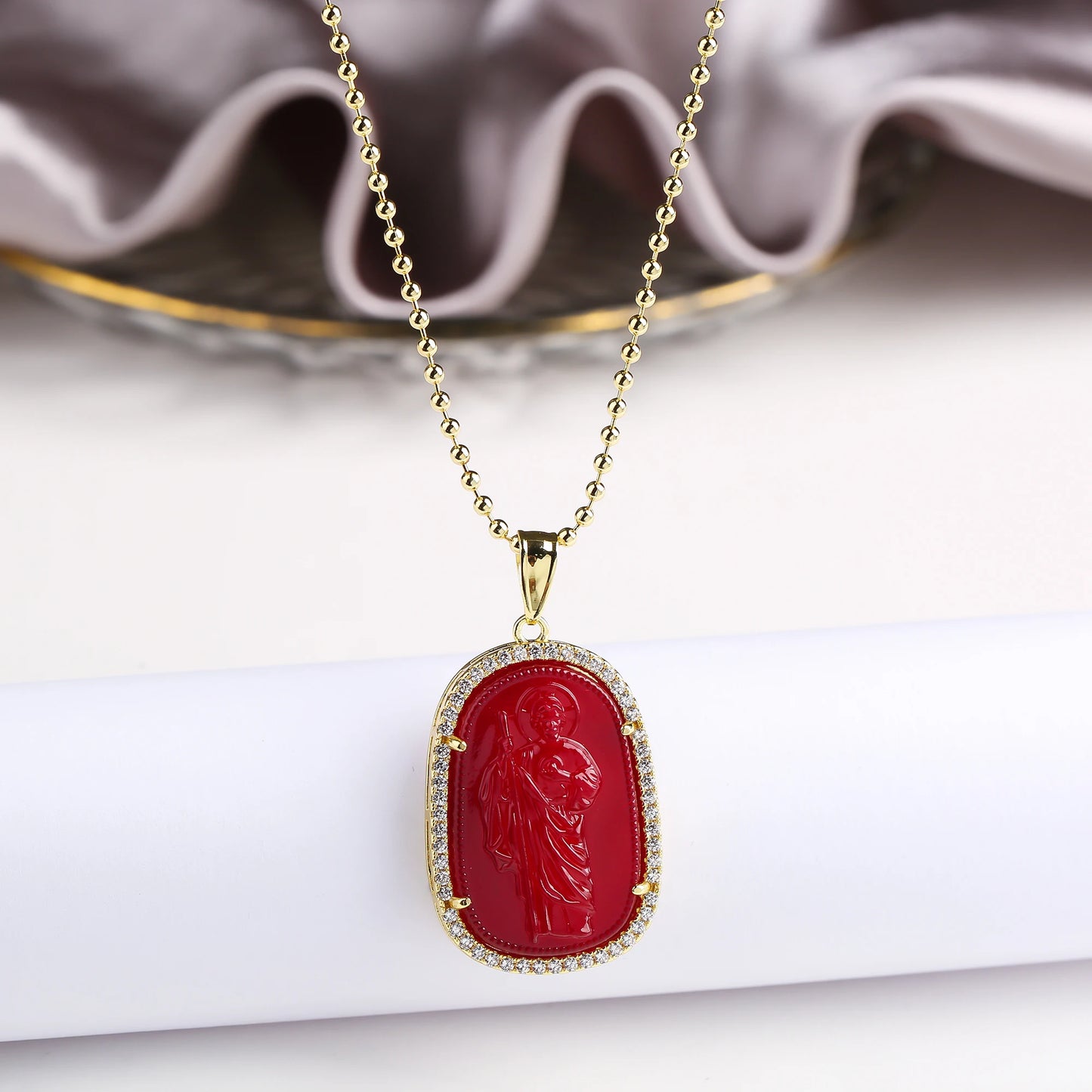 Gold/Silver Hot Sale Religious Style Gold Plated St. Jude Zircon Pendant Necklace Personalized for Man Woman Party Jewelry Gift