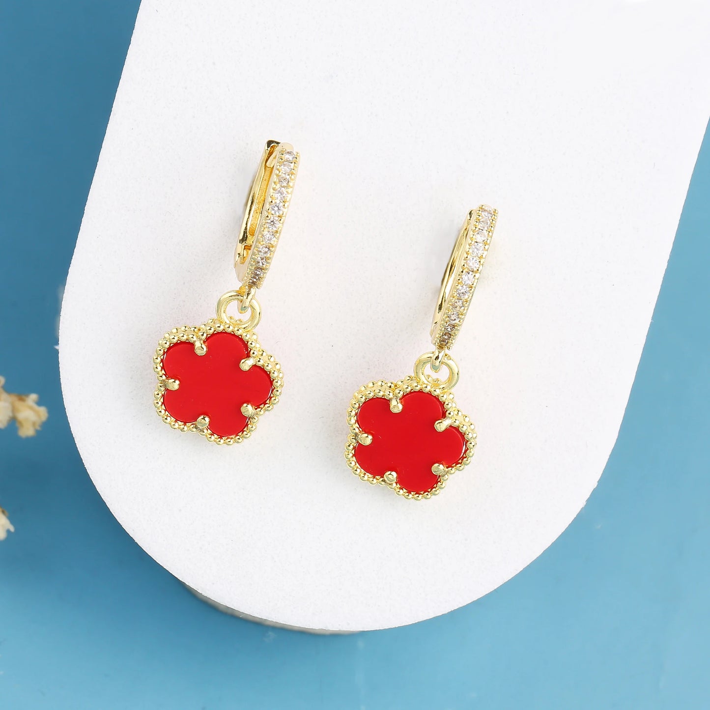 High Quality Natural Stone Five Leaf Flower Drop Earrings Simple for Woman Fashion Party Trend Zircon Jewelry Clover Gift