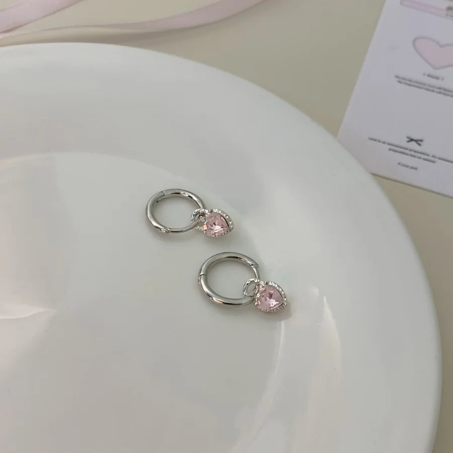 2Pcs Fashion Minimalist Rhinestone Studded Heart-shaped Earrings For Women,Hypoallergenic Cartilage Piercing Jewelry Accessories