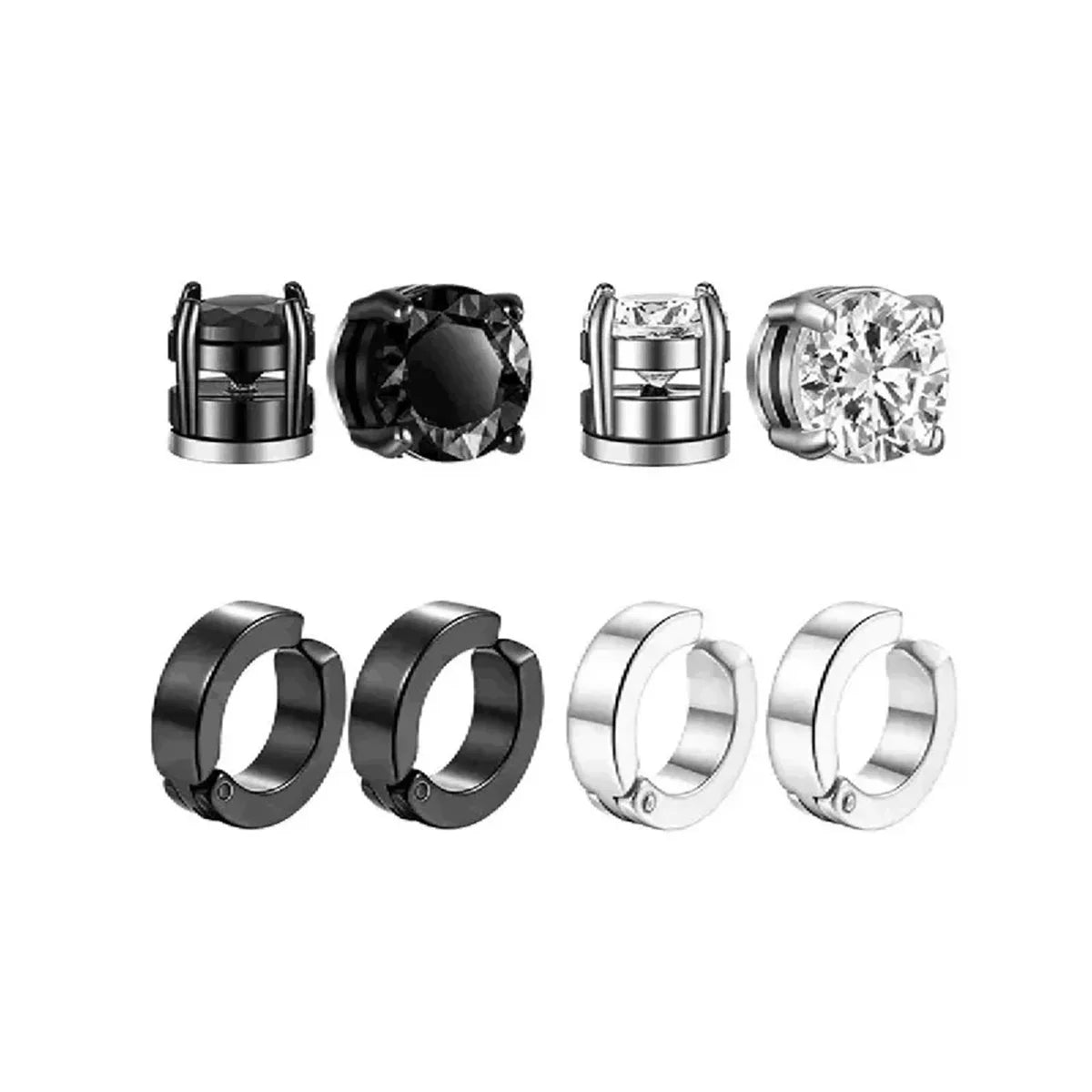 8/12pcs Fashion 316 Stainless Steel Ear Cip On Earrings,Hole Free Magnetic Ear Cuff Zircon False Earring Set Suitable Daily Wear