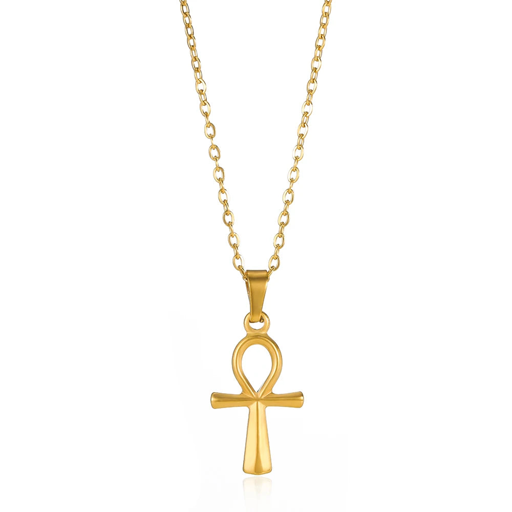 Stainless Steel Jesus Cross Necklace For Women Men Gold Color Caravaca Angels Crucifix Charm Choker Rapper Jewelry Hip Hop Gift