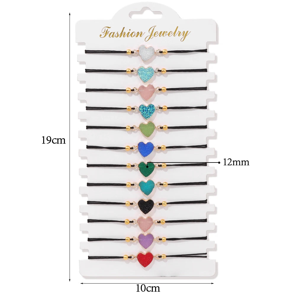 Wholesale 12Pcs/Set Colorful Natural Stone Bracelets Adjustable Rope Braided Bracelet Handmade Bohemia Bracelets with Cards