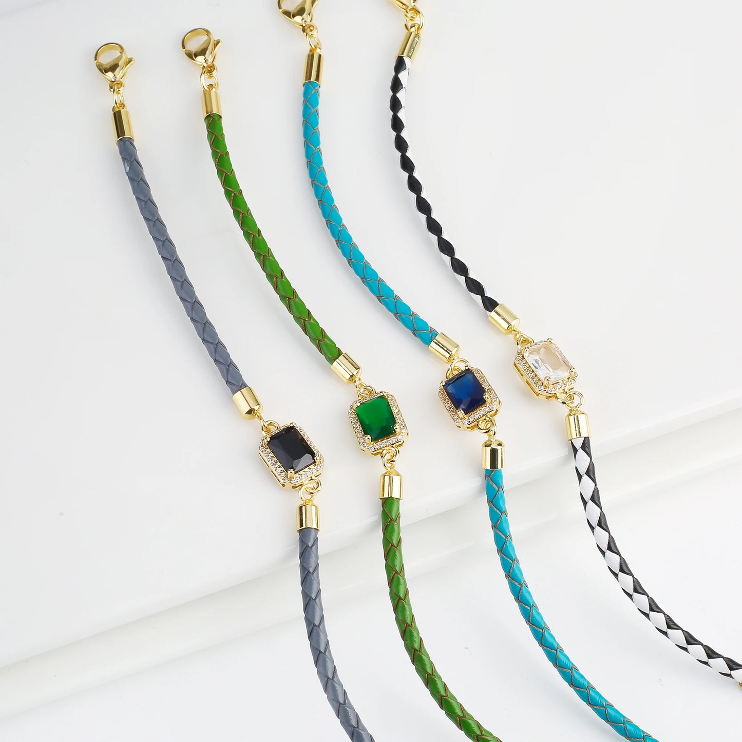 5 Color Shiny Zircon Square Crystal Bracelet Simple Woman Adjustable Leather Bracelet Elegant for Party Jewelry Gift Wholesale