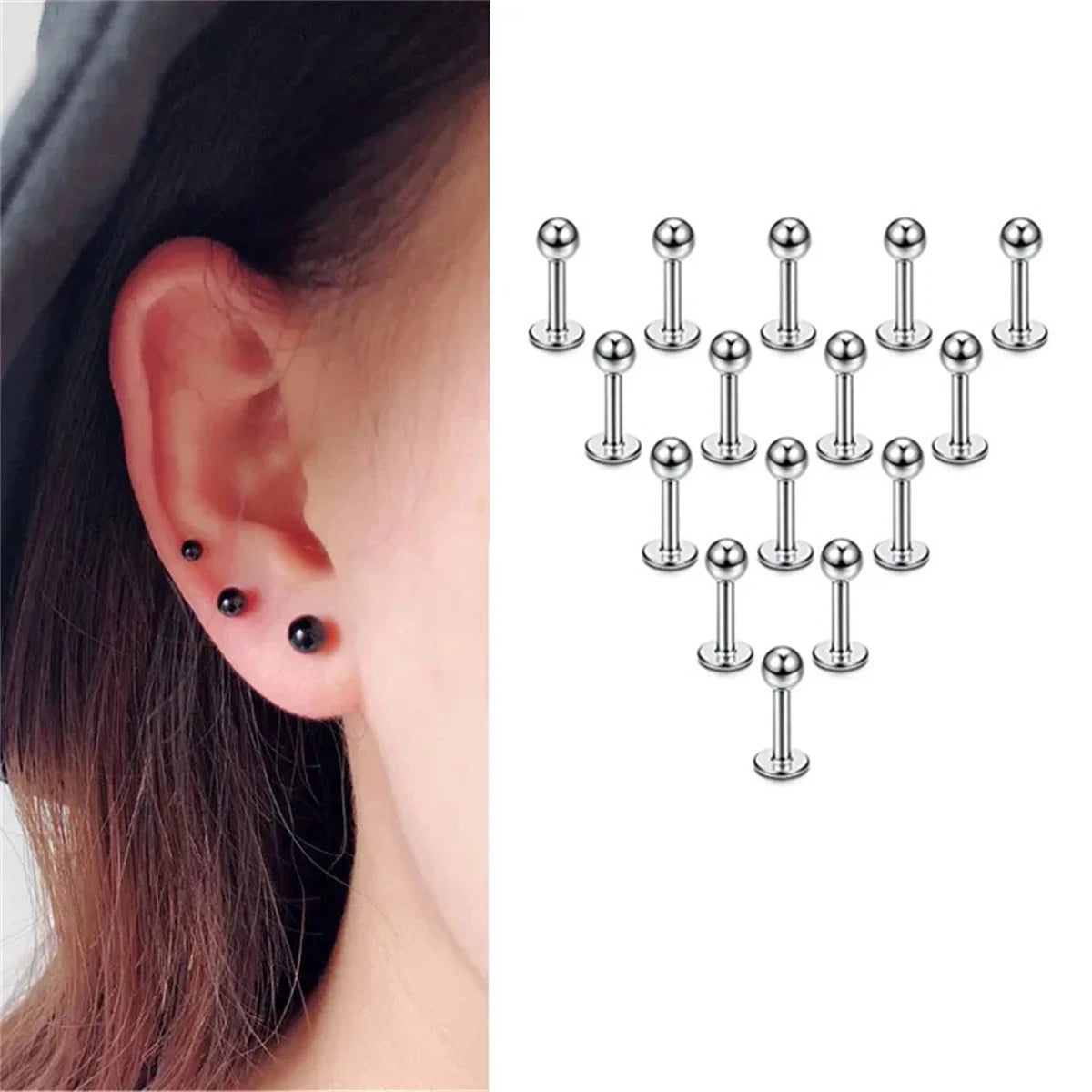15Pcs 16G Stainless Steel Lip Rings For Women Men,Labret Nose Studs Piercing 6/8/10/12mm Cartilage Tragus Helix Earring