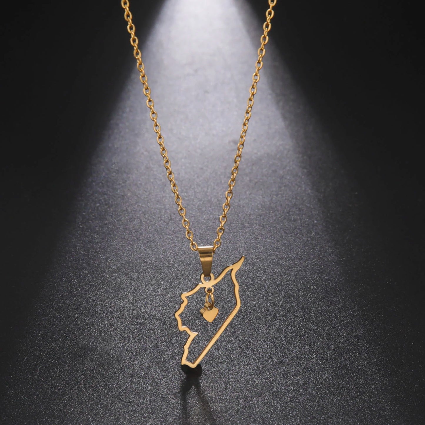LIKGREAT Trendy Syria Map Flag Pendant Necklaces Stainless Steel Syrians Map Hiphop Jewelry Gift for Women Men
