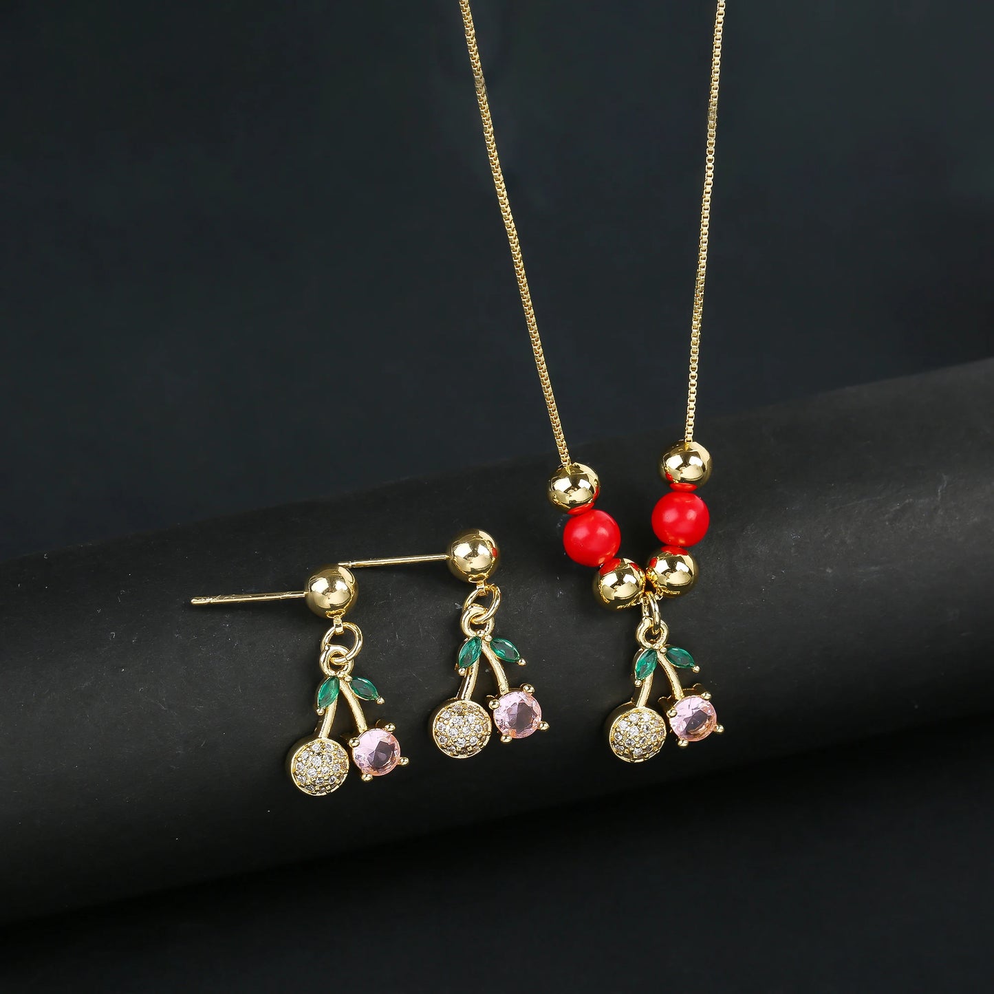 2pcs 22 Style Fashion Fruit Cherry Zircon Crystal Jewelry Set Earrings Necklace For Women Female New Trend Party Jewelry Gift