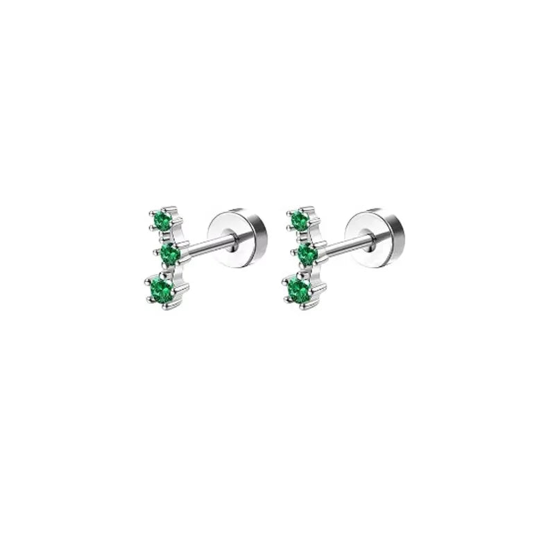 2Pcs Delicate Hypoallergenicity 18K Gold Green Gemstone Flat Back Earrings for Women Girls,Fashion Small Hoop Earrings Jewelry