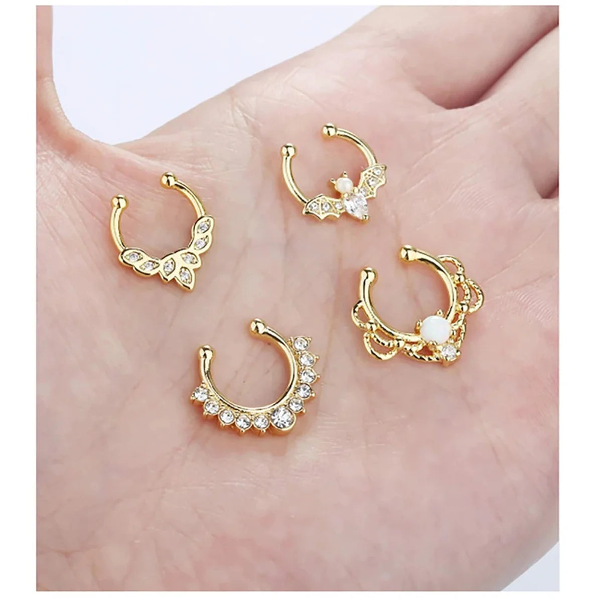 3/6pcs 16G 316L Stainless Steel Bat Fake Septum Ring,Non-Pierced Fake Nose Rings Clip On Nose Hoop Faux Septum Piercing Jewelry