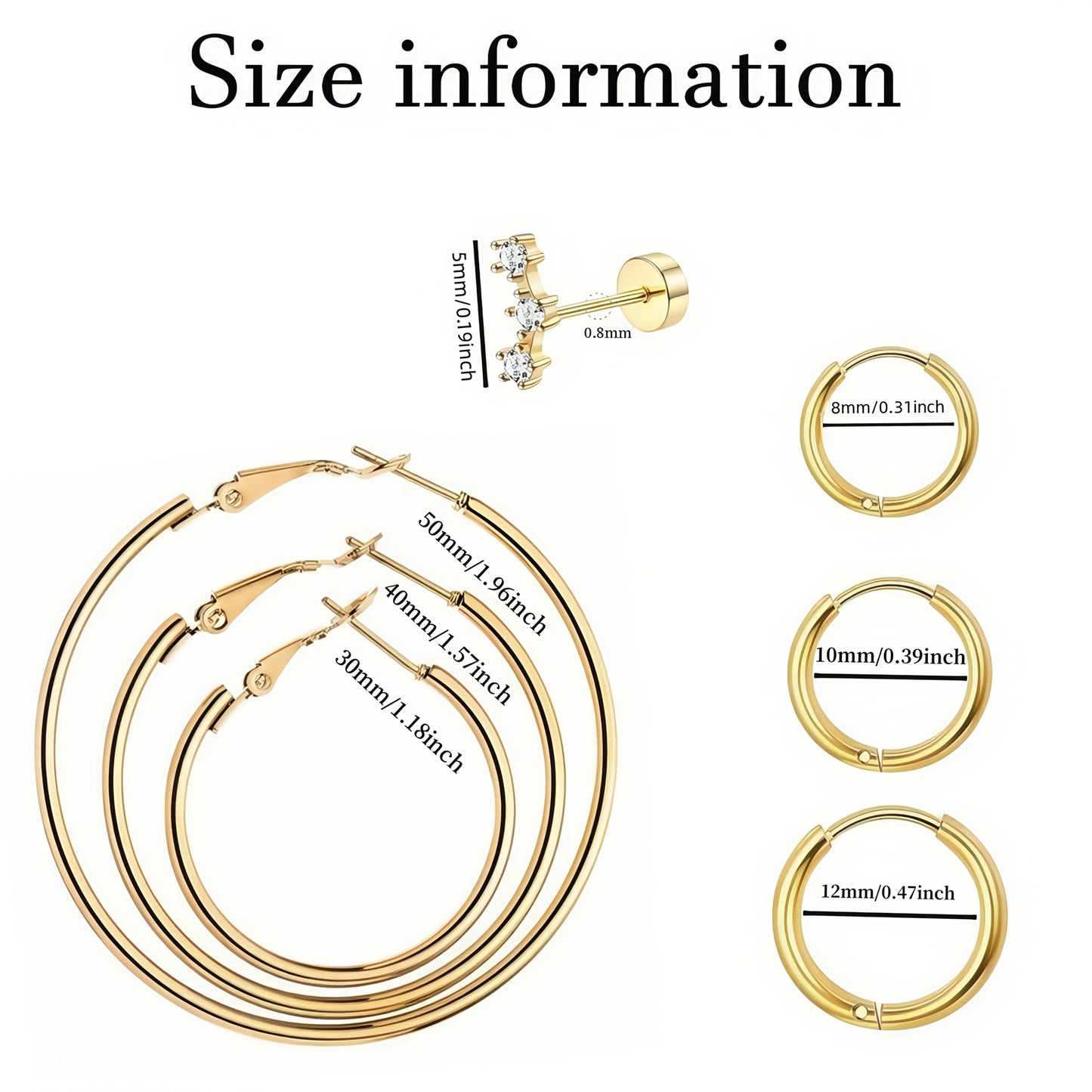 2/14 Pcs 20G Tiny Stainless Steel Screw Back Stud Earrings Set for Women, Simple Hinged Nose Rings Huggie Hoop Earring Jewelry