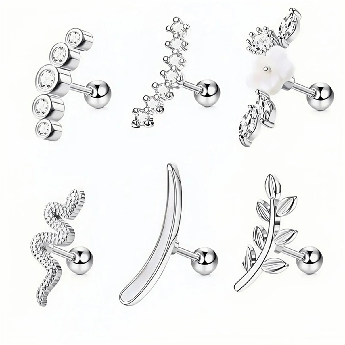 1/4/6/8Pcs 16G Stainless Steel Screw Back Stud Earrings for Women,Cubic Zerconia Cartilage Conch Helix Ear Piercing Jewelry