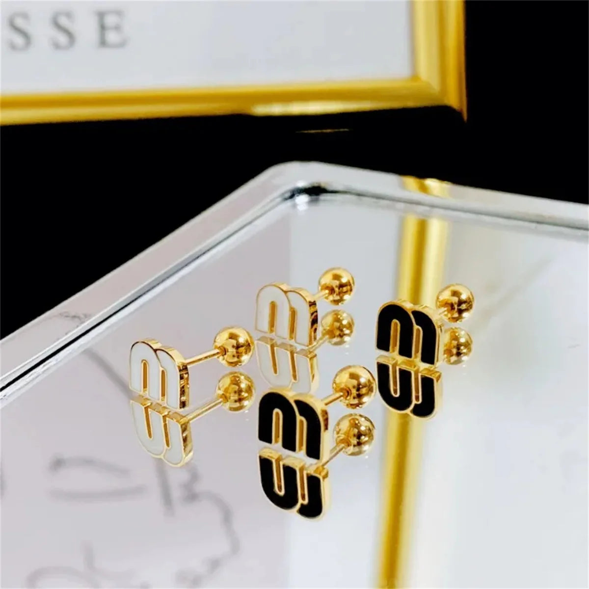 2/6pcs 18k Gold-plated Titanium Steel Letter M Stud Earrings for Women,Delicate Cute Tiny Earrings Jewelry Gift