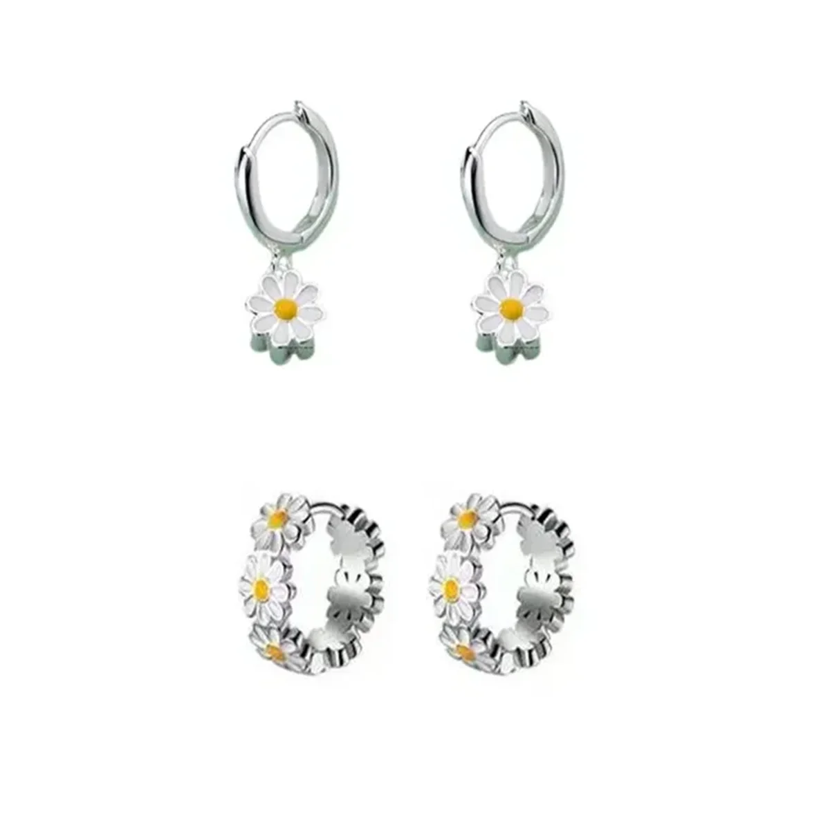 2/4Pcs Stainles Steel Sweet Flower Hoop Earrings For Women,New Fashion Round Ring For Wedding Party Temperament Ear Jewelry Gift