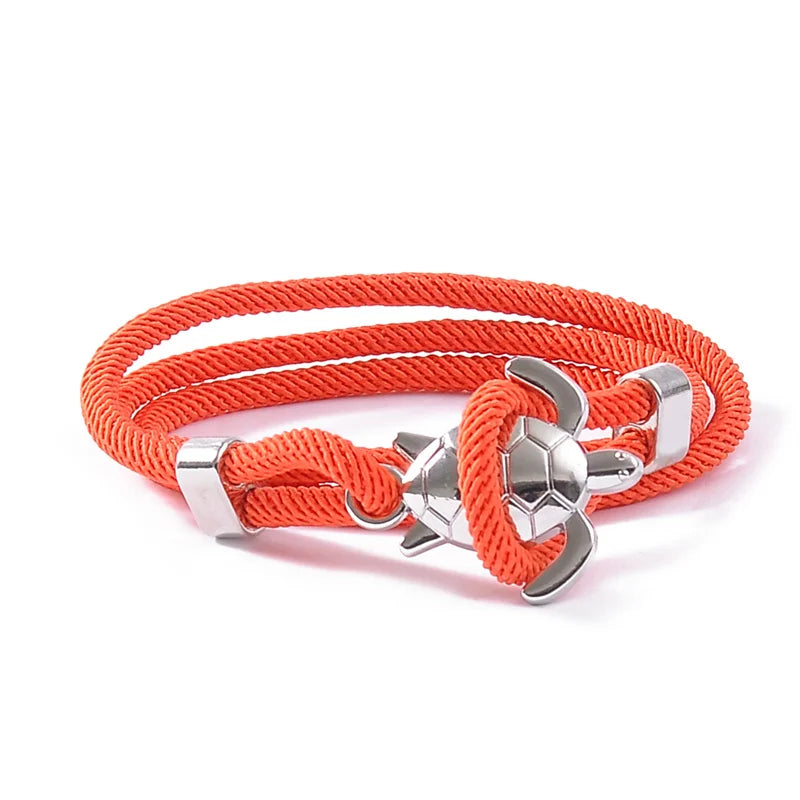 Male Silver Color Sea Turtle Rope Bracelets For Women Men Wristband Jewelry High Quality Milan Line Pure Hand Knitting Bracelet