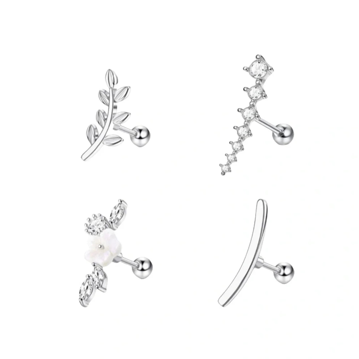 1/4/6/8Pcs 16G Stainless Steel Screw Back Stud Earrings for Women,Cubic Zerconia Cartilage Conch Helix Ear Piercing Jewelry