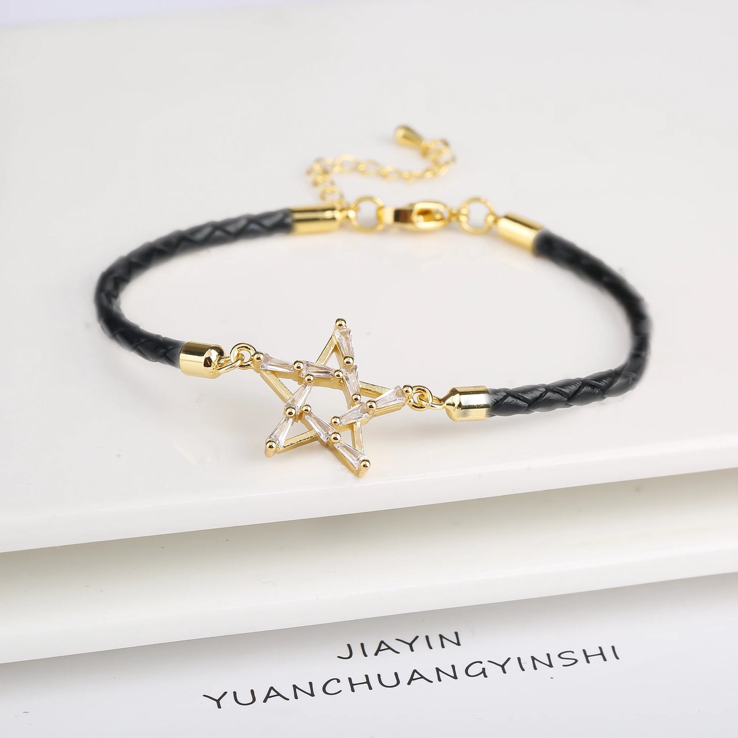 Personalized Square Geometric Star Zirconia Leather Braided Adjustable Bracelet Temperament for Women Party Jewelry Couple Gift