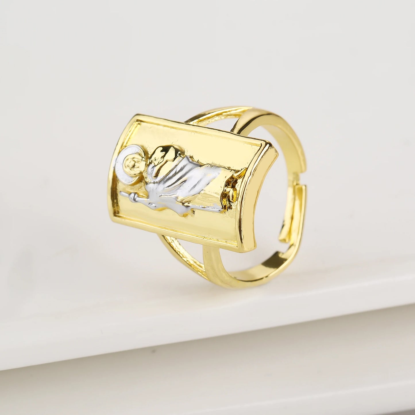 Gold Plated Classic Religious Character St. Jude Adjustable Ring Fashion for Man Woman Party Wedding Jewelry Gift Daily Wear