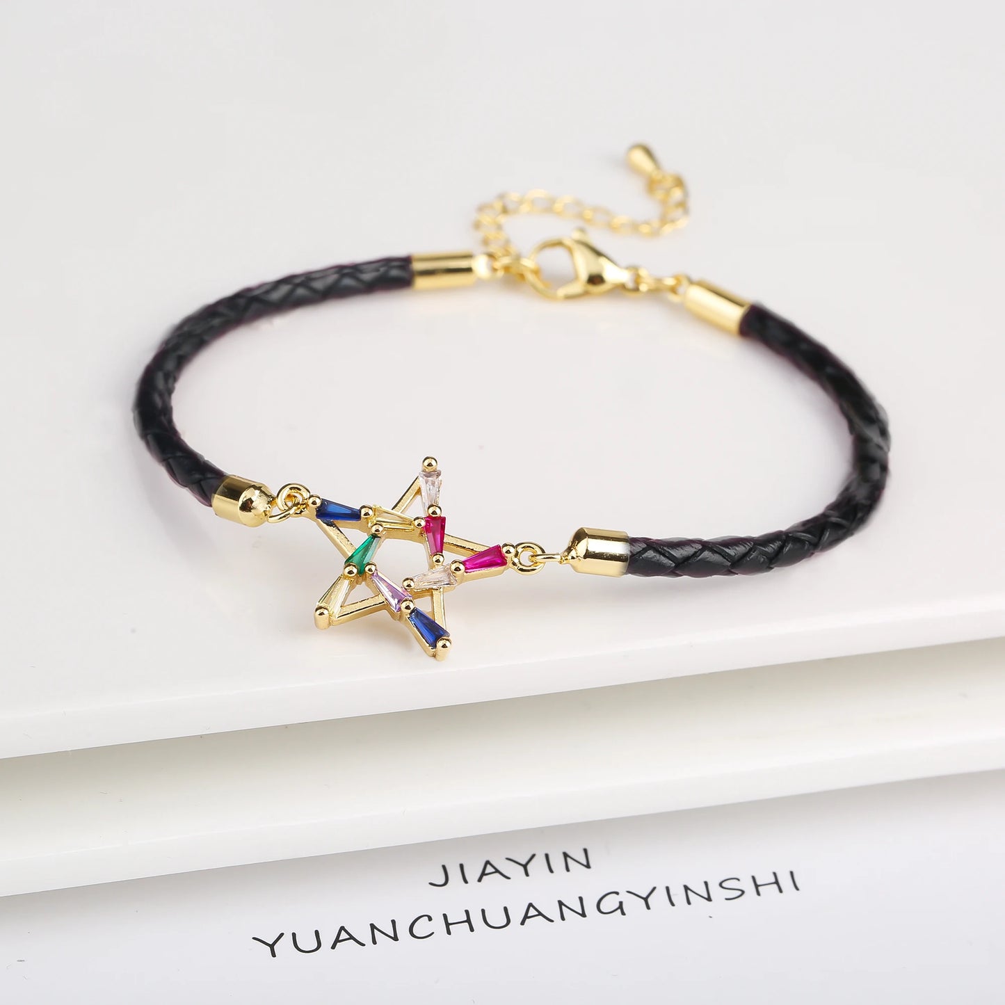 Personalized Square Geometric Star Zirconia Leather Braided Adjustable Bracelet Temperament for Women Party Jewelry Couple Gift