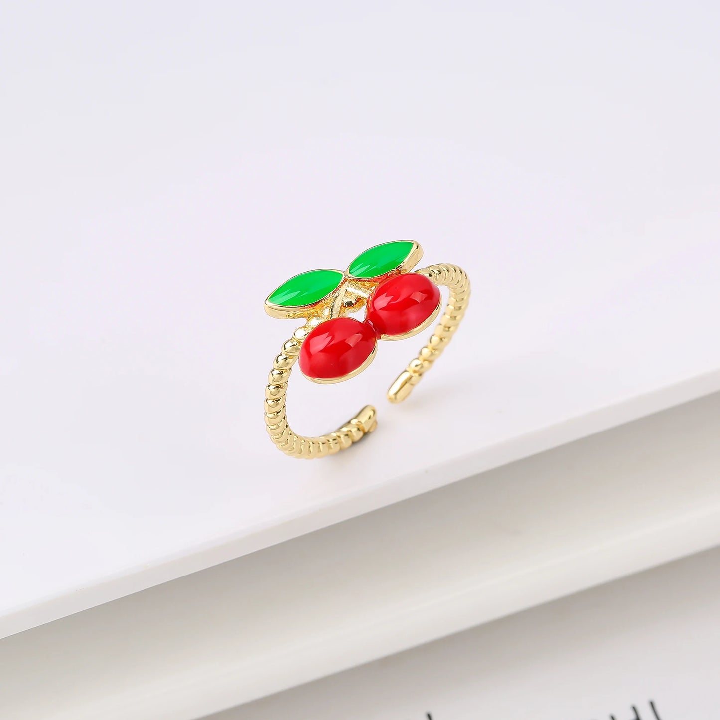 New Creative Copper Oil Drop Red Strawberry Zirconia Ring Charm For Woman Girl Vacation Casual Jewelry Accessories Adjustable