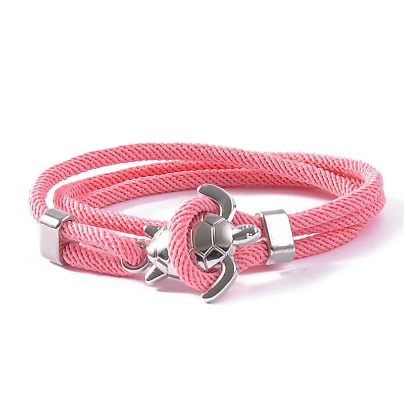 Male Silver Color Sea Turtle Rope Bracelets For Women Men Wristband Jewelry High Quality Milan Line Pure Hand Knitting Bracelet