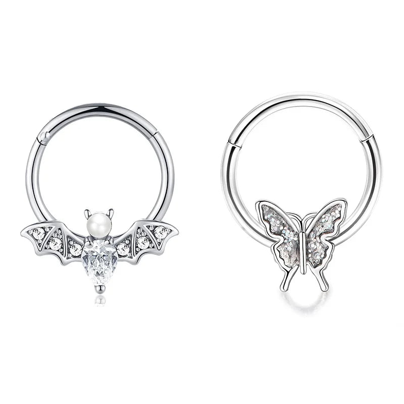 2Pcs 16G Stainless Steel Butterfly Hinged Septum Nose Ring Hoops,BCR Horseshoe Cartilage Daith Helix Rook Conch Piercing Jewelry