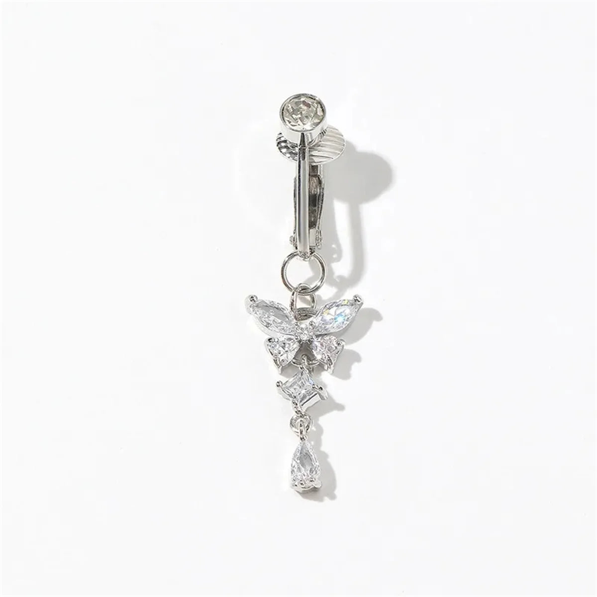 1Pc Trendy Zircon Butterfly Shape Clip On Belly Button Ring,Belly Fake Piercing Navel Body Jewelry Suitable Daily Vacation Wear
