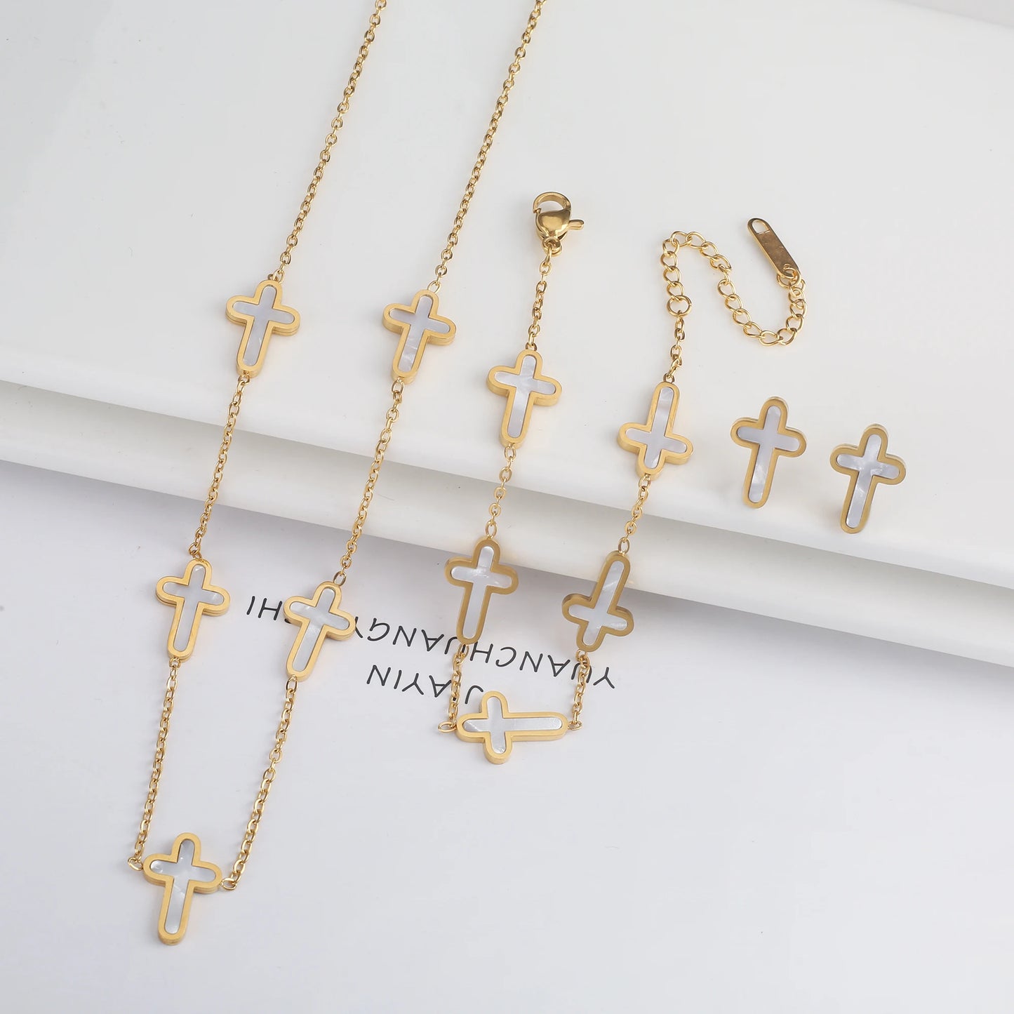 3PCS Hot Sale Stainless Steel Cross Bracelet Jewelry Set Necklace Earrings Charming for Women Luxury Daily Party Jewelry Gift