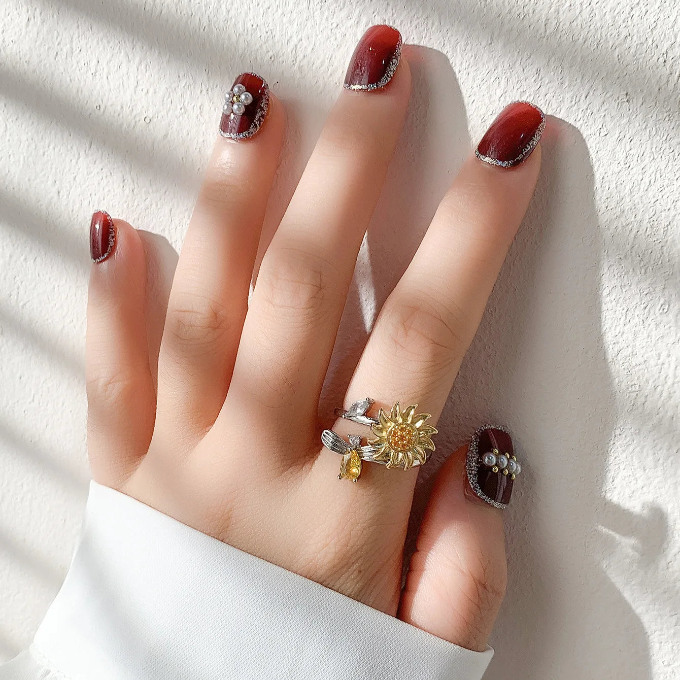 Versatile Flower Rotatable Cubic Zirconia Size Adjustable Rings For Women Gold Copper Metal Ring Party Jewelry