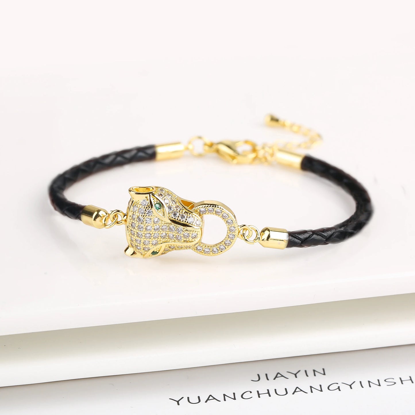 15 Style Hot Sale Shiny Zirconia Animal Leopard Head Leather Braided Bracelet Hip Hop for Men Women Fashion Jewelry Accessories