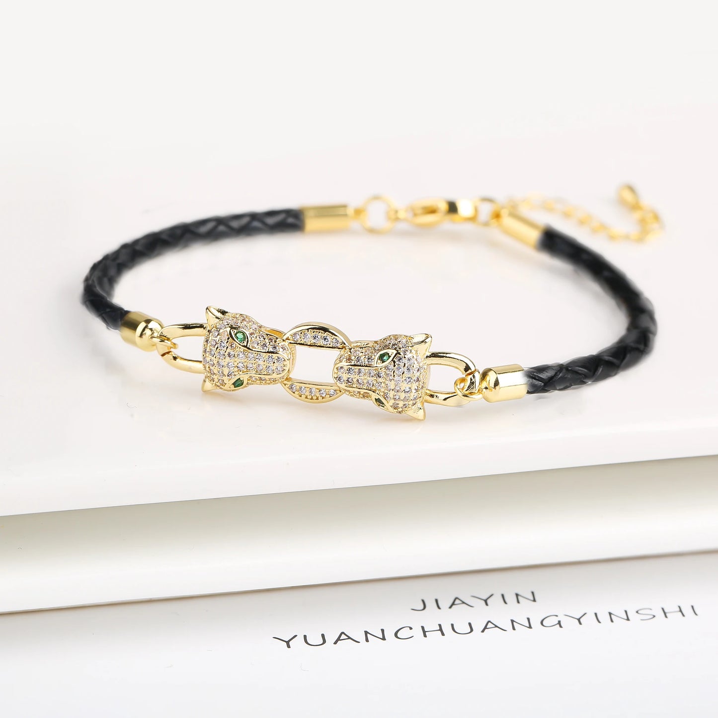 15 Style Hot Sale Shiny Zirconia Animal Leopard Head Leather Braided Bracelet Hip Hop for Men Women Fashion Jewelry Accessories