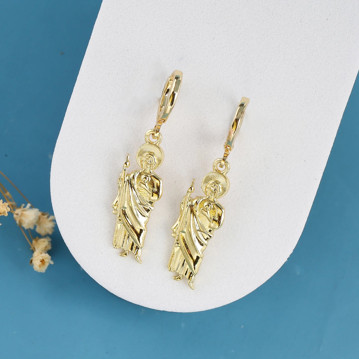 18K Gold Plated Religious Figures St. Jude Necklace Earrings Jewelry Set Simple for Woman Christian Catholic Jewelry Daily Wear
