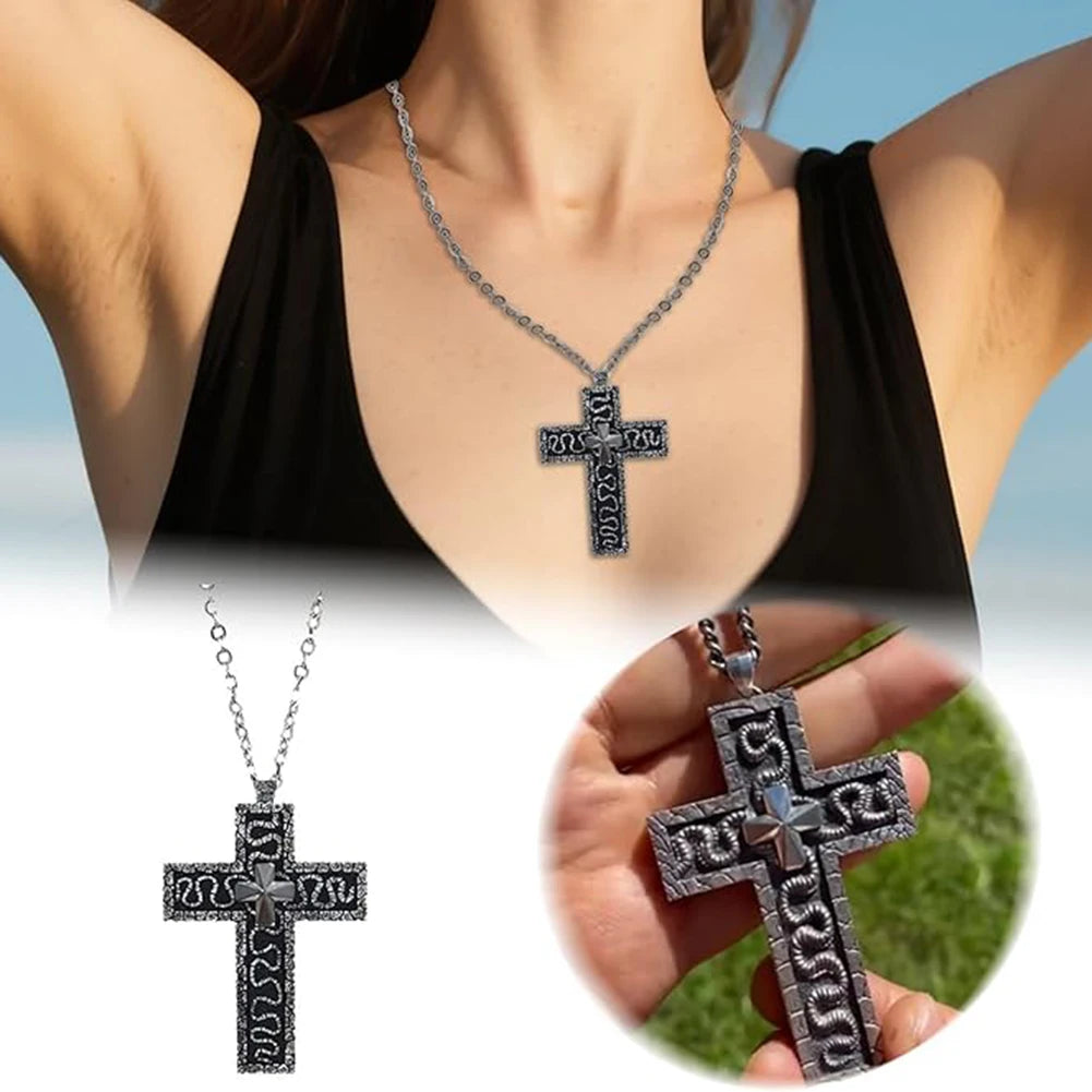 Game Cross Necklace with Secret Compartment Antique Cross Pendant Wear Resist Ten-Shaped Pendant Necklaces Fashion Accessory