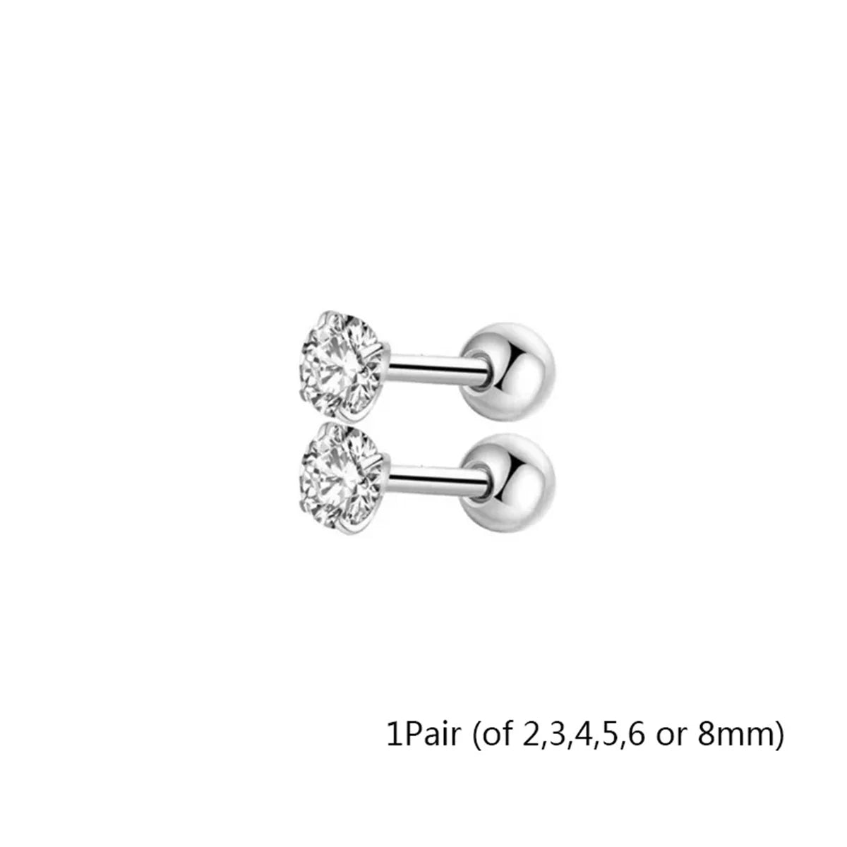 2/6/12pcs 20G Inlaid Cubic Zirconia Stud Earrings,Stainless Steel Screw Back Barbell Studs Daith Tragus Cartilage Earrings