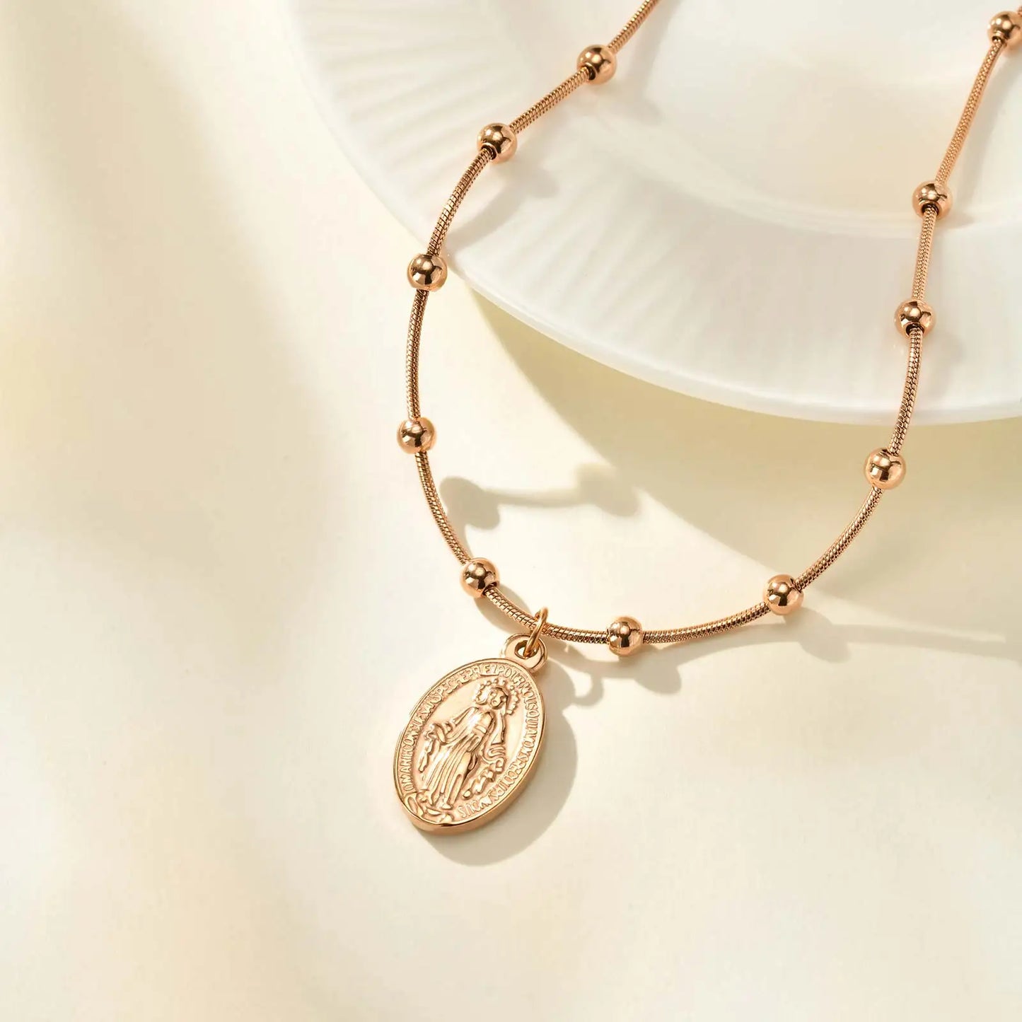 Holy Virgin Rosary Necklace for Women,Stainless Steel Bead Snake Chain Necklaces,Classic Religion Jewelry Gift