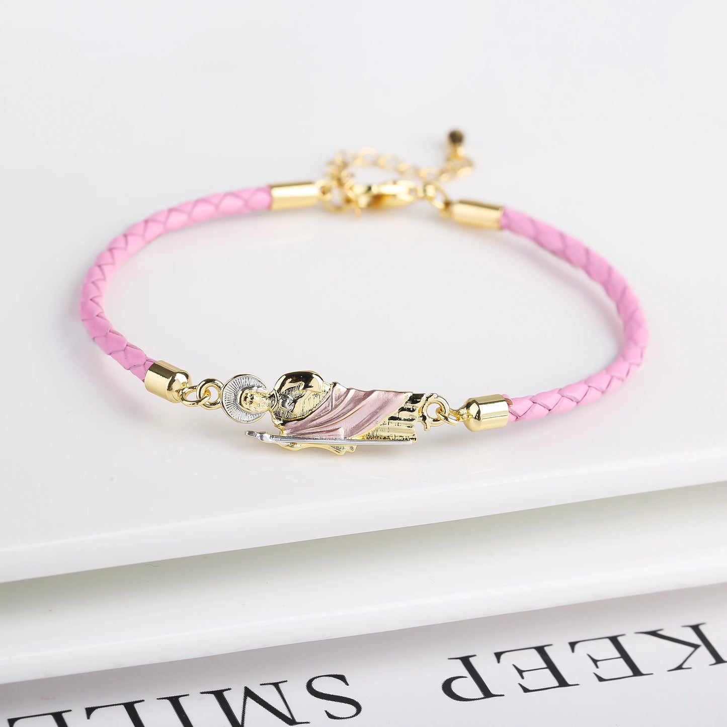 Hot Sale Green Pink Religious St. Jude Leather Rope Braided Jewelry Bracelet Fashion for Man Woman Daily Party Zirconia Jewelry