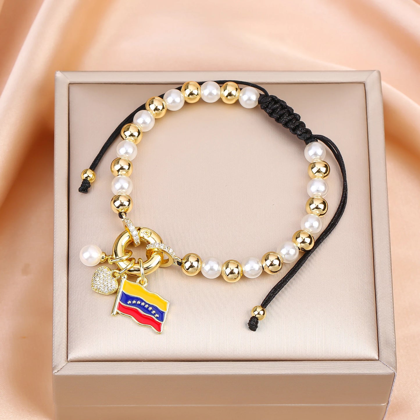 New Trend Crown Star Theme Zircon Bracelet Venezuela Flag Cross Pearl Chain Bracelet Fashion for Woman Girl Daily Wear Jewelry