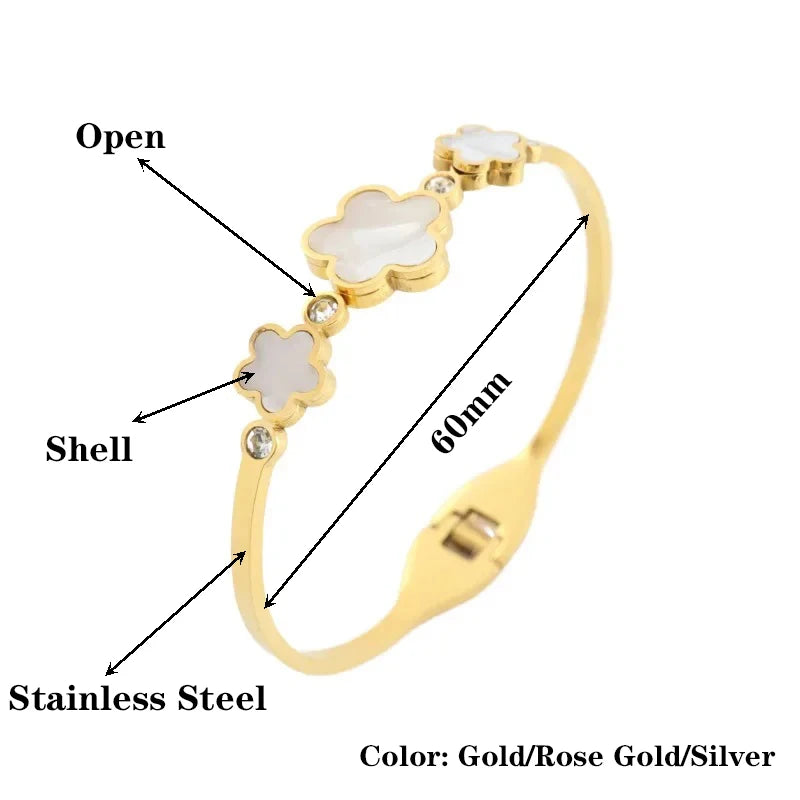 Classic Luxury Stainless Steel Five-Leaf Flower Open Bracelet Simple For Woman Girl New Fashion Party Anniversary Jewelry Clover