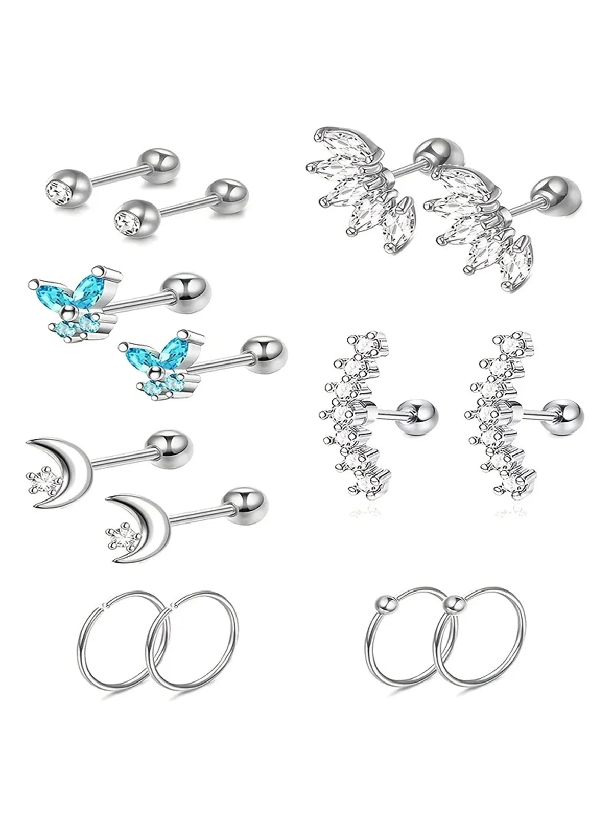 2/14 Pcs Hypoallergenic Butterfly Moon Cartilage Earring Studs,Tragus Conch Piercing Jewelry Daith Helix Conch Hoop Earrings