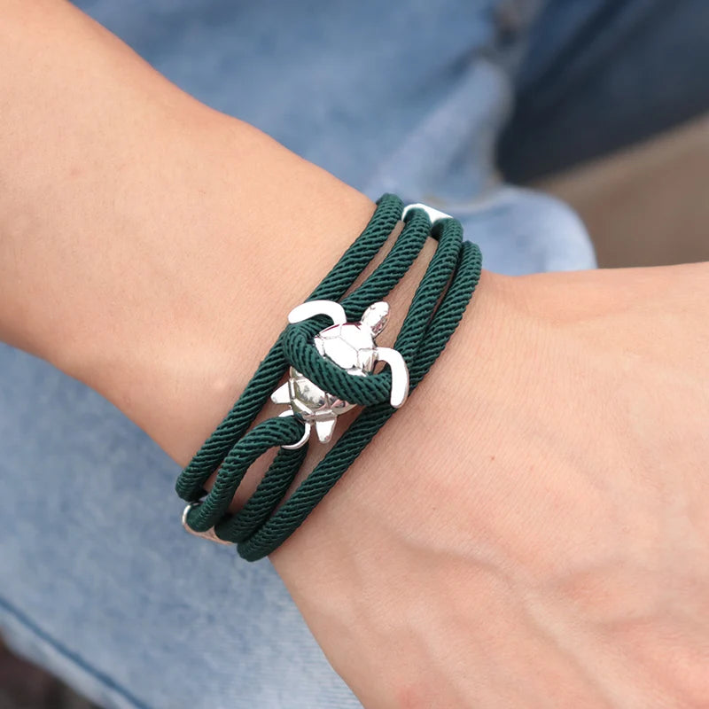 Male Silver Color Sea Turtle Rope Bracelets For Women Men Wristband Jewelry High Quality Milan Line Pure Hand Knitting Bracelet