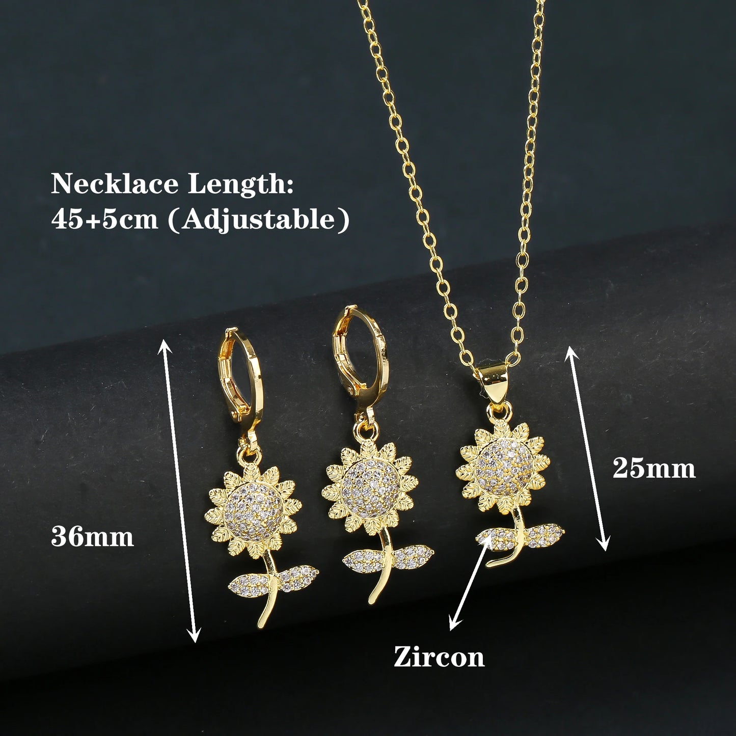 3pcs Lucky Plant Sunflower Rose Flower Necklace Jewelry Set Bracelet Earrings Charming for Women Girls Party Birthday Jewelry