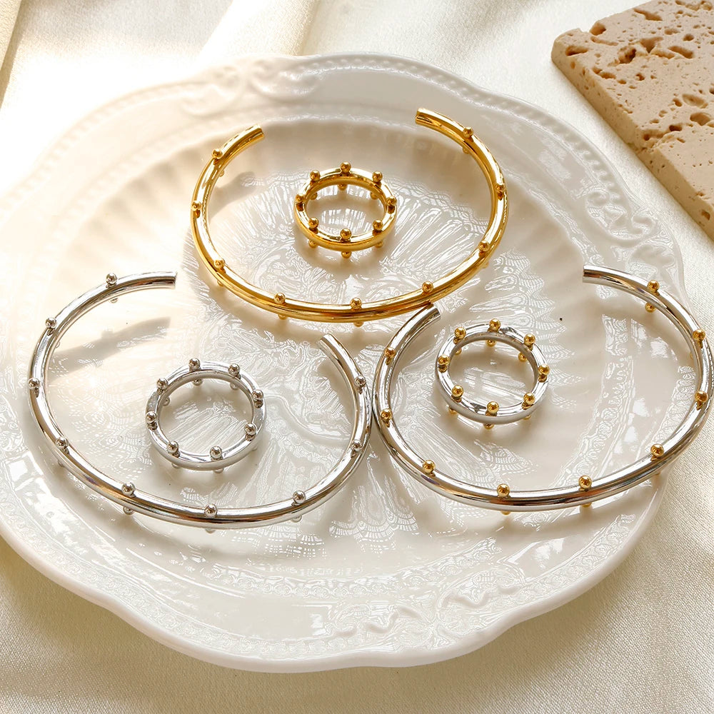 Trendy Round Ball Beaded Bracelets Bangles High Quality Stainless Steel Twist Balls Dots Bead Bangle for Women Jewelry Wholesale