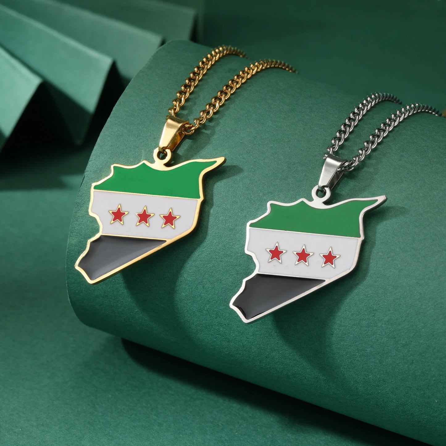 LIKGREAT Trendy Syria Map Flag Pendant Necklaces Stainless Steel Syrians Map Hiphop Jewelry Gift for Women Men