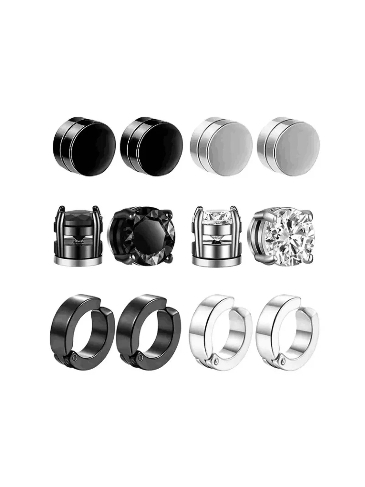 8/12pcs Fashion 316 Stainless Steel Ear Cip On Earrings,Hole Free Magnetic Ear Cuff Zircon False Earring Set Suitable Daily Wear