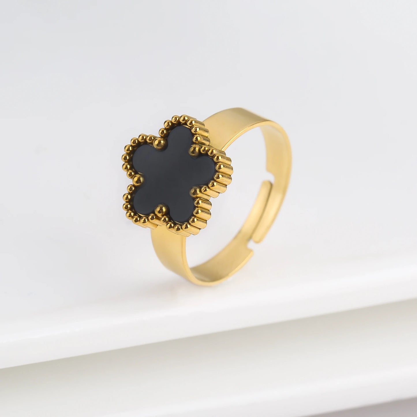 New Design Lucky Stainless Steel FIve Leaf Flower Bangle Ring Jewelry Set for Women Waterproof Fashion Jewelry Party Gift Clover