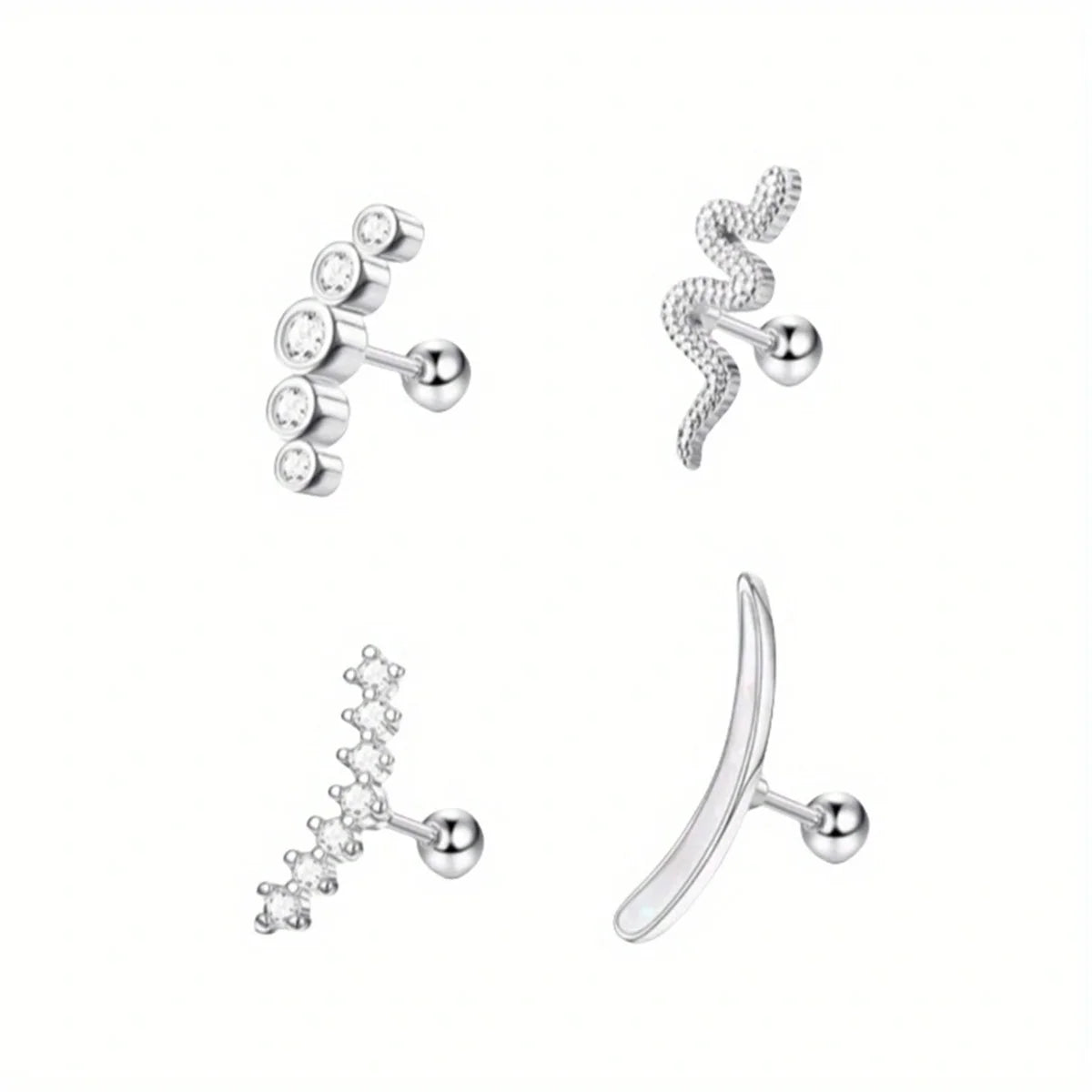 1/4/6/8Pcs 16G Stainless Steel Screw Back Stud Earrings for Women,Cubic Zerconia Cartilage Conch Helix Ear Piercing Jewelry