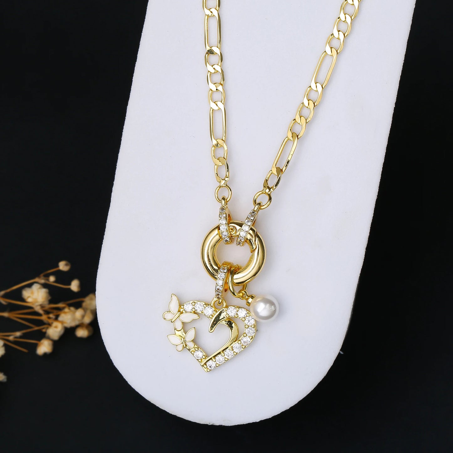 High Quality Gold Color 3:1 Chain Heart Shape Star Zirconia Pendant Necklace Charm for Woman Girl New Fashion Jewelry Wholesale